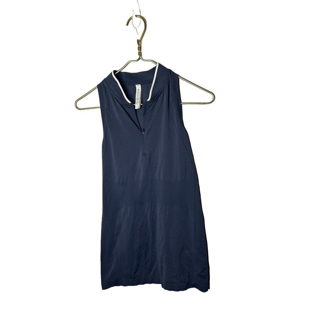Athleta Top Womensmedium Blue Momentum Polo Tank Sleeveless Seamless Golf Active